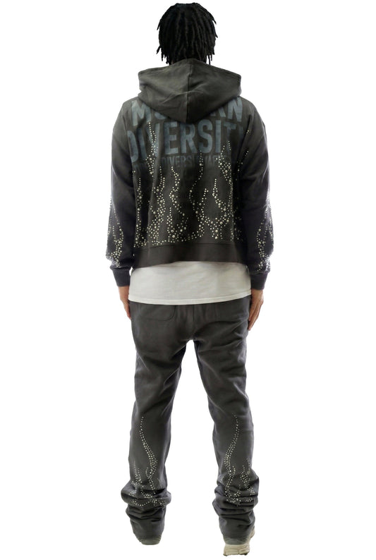 NEW ROLE Terry Long Sleeve Crop Top Full Zip Hoodie