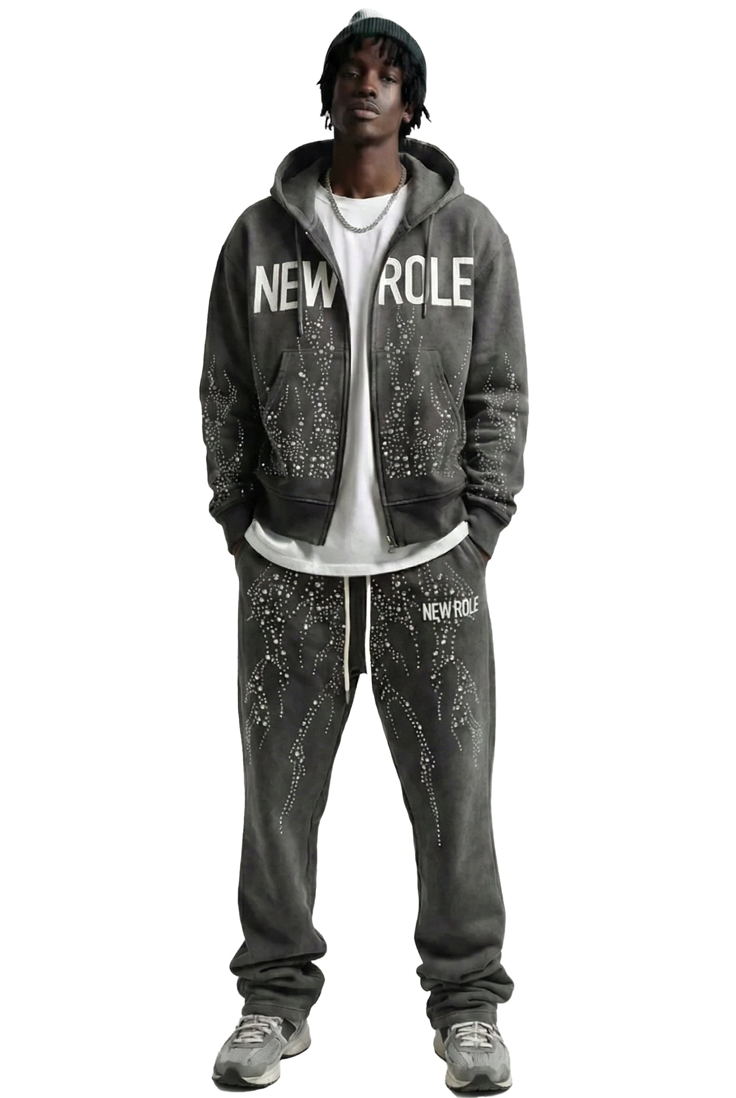 NEW ROLE Terry Long Sleeve Crop Top Full Zip Hoodie