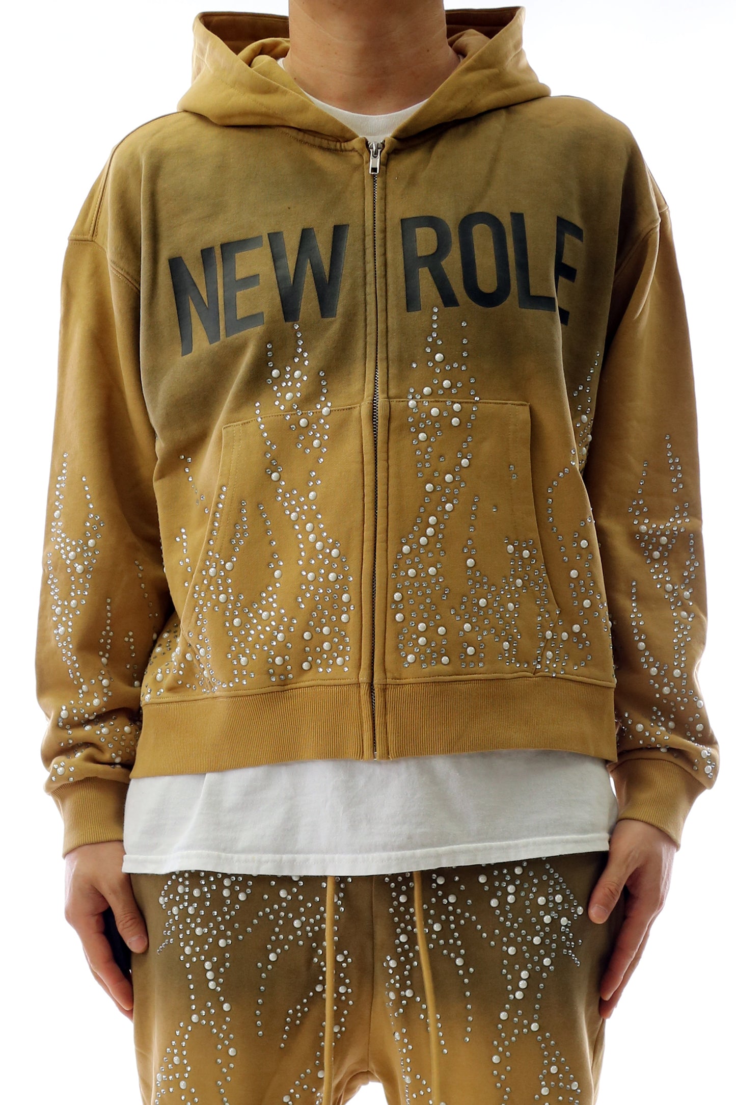 NEW ROLE Terry Long Sleeve Crop Top Full Zip Hoodie