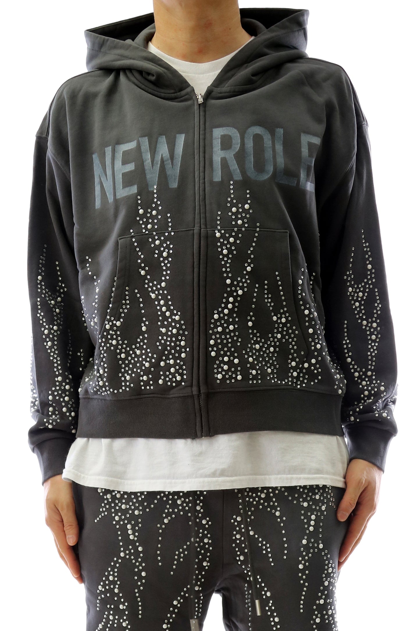 NEW ROLE Terry Long Sleeve Crop Top Full Zip Hoodie